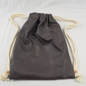 Brown Vegan Leather Drawstring Backpack Large Inside Sleeve Pocket